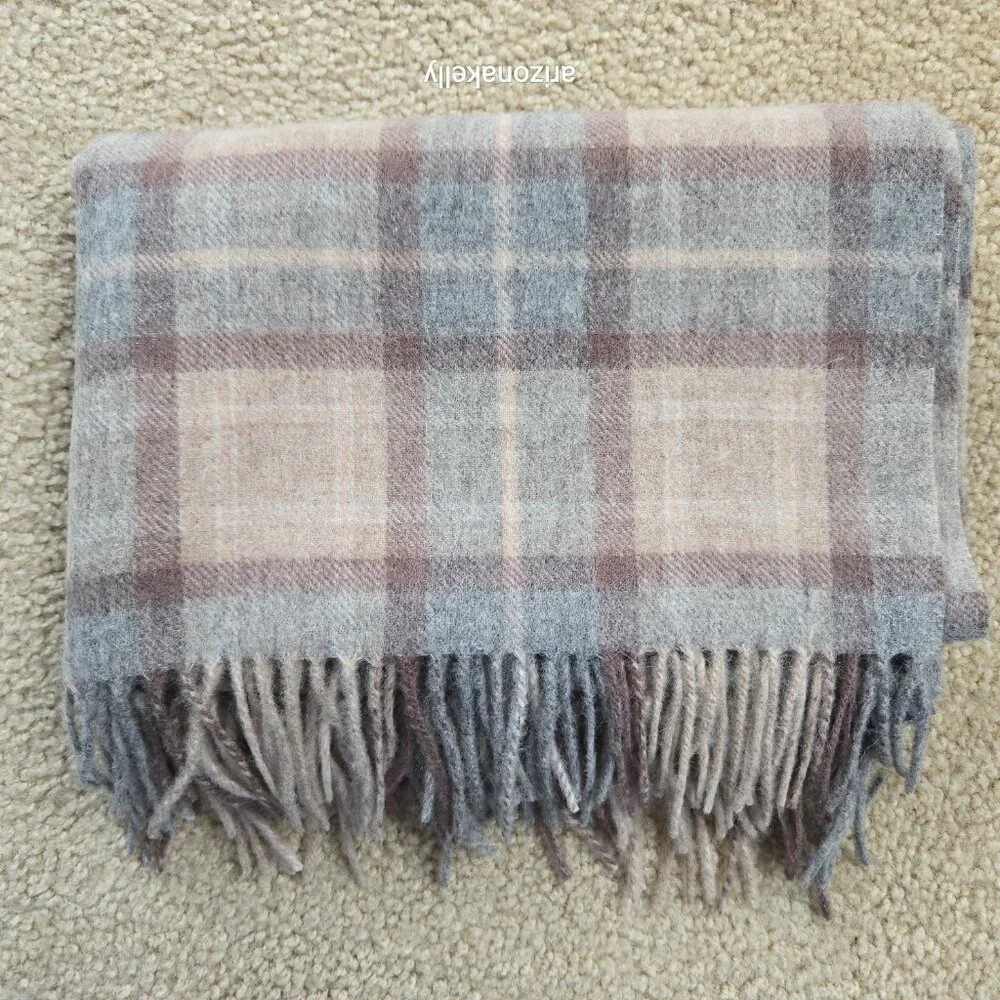 NWT James Pringle Weavers 100% Wool Plaid MacKellar Tan, Grey & Brown